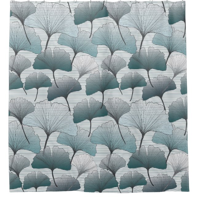 Rideaux De Douche Gingko biloba, motif bleu sans soudure. (Devant)