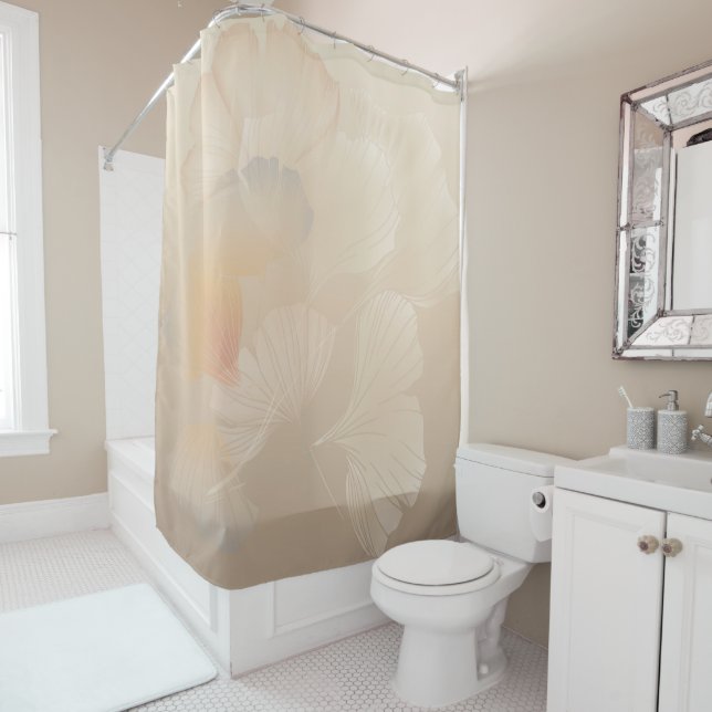 Rideaux De Douche Ginkgo Biloba Botanique Abstrait Graphic Art Blush (En situation)