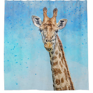 Rideaux De Douche Giraffe curieuse avec Ciel de Confetti Bleu