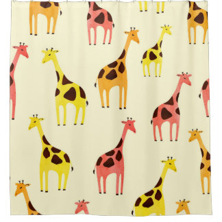Rideaux De Douche Giraffe de dessin : Motif Vintage coloré.