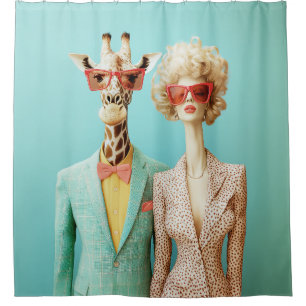 Rideaux De Douche Giraffe et femme élégante