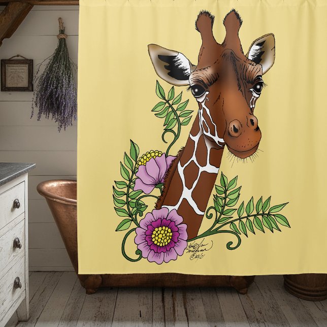 Rideaux De Douche Giraffe Fleurs de Portrait Jaunes (Créateur téléchargé)
