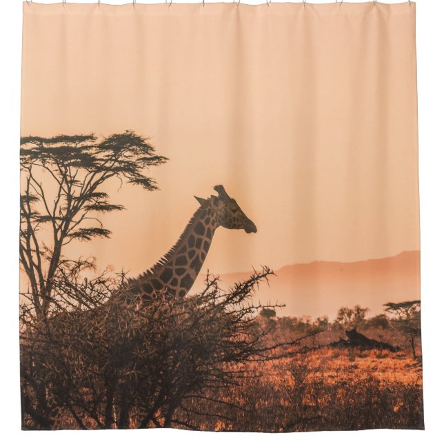 RIDEAUX DE DOUCHE GIRAFFE NOIR ET BLANC SUR LE CHAMP GRASS BROWN (Devant)