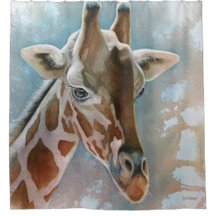 Rideaux De Douche Giraffe Portrait Animal Aquarelle Art
