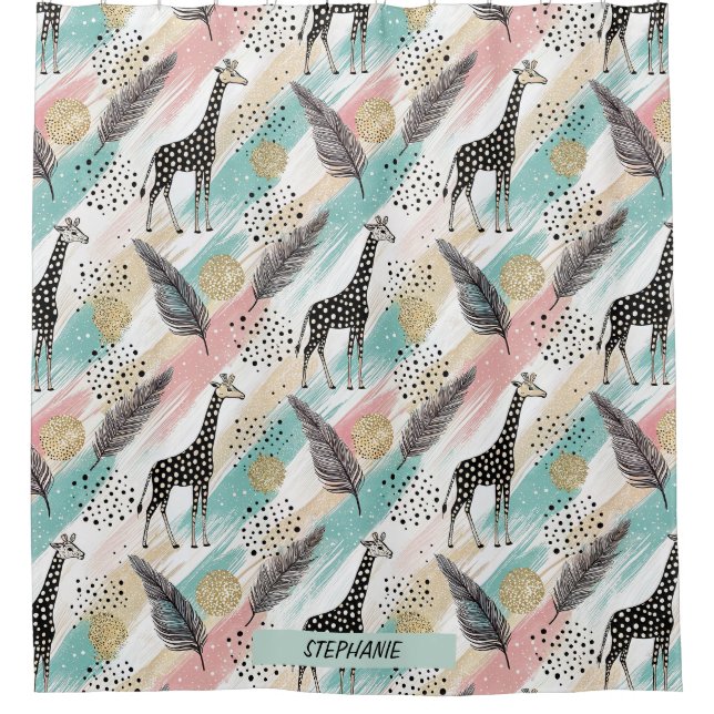 Rideaux De Douche Giraffe Whimsical Polka Dot Motif - Pastel (Devant)