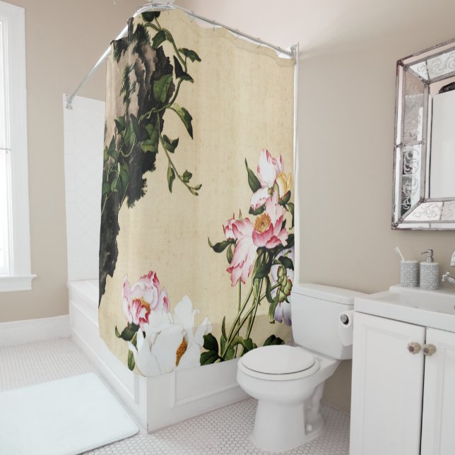 Rideaux De Douche Giuseppe Castiglione - Beaux-Arts Paeony (En situation)