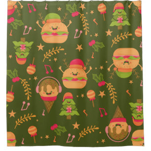 Rideaux De Douche glace de Noël moche père Noël hamburger