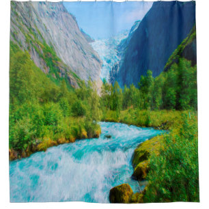 Rideaux De Douche Glacier et rivière au fond de la vallée