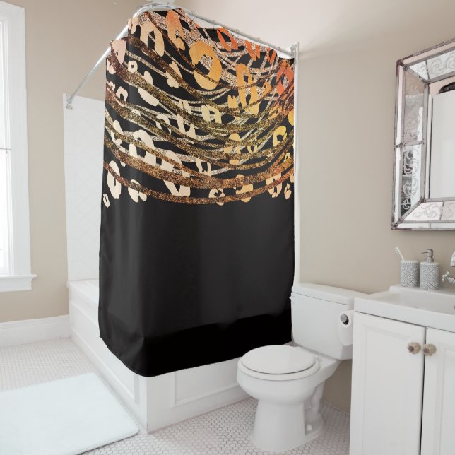 Rideaux De Douche Glam Black Or Bronze Gold Cheetah Léopard (En situation)