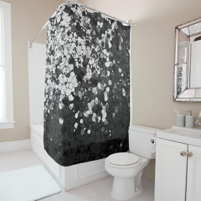 Rideaux De Douche Glam noir gris argenté #1 (En situation)
