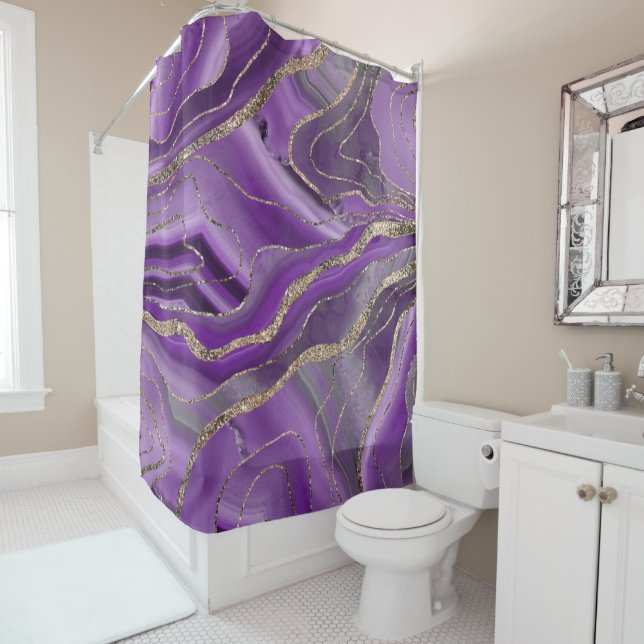 Rideaux De Douche Glam Parties scintillant dorée gris violet n° 1  (En situation)