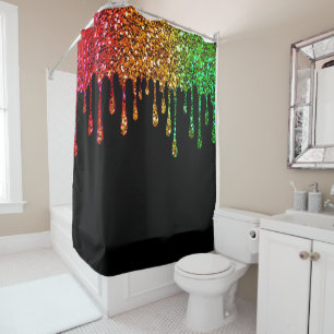 Rideaux De Douche Glam Rasta Arc-en-ciel Paillettes Coulées Noir