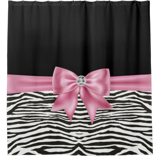 Rideaux De Douche Glam rose Bow Diamond Zebra Print Black (Devant)