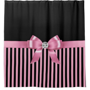 Rideaux De Douche Glam rose Bow-rose noir Pinstripes-Noir
