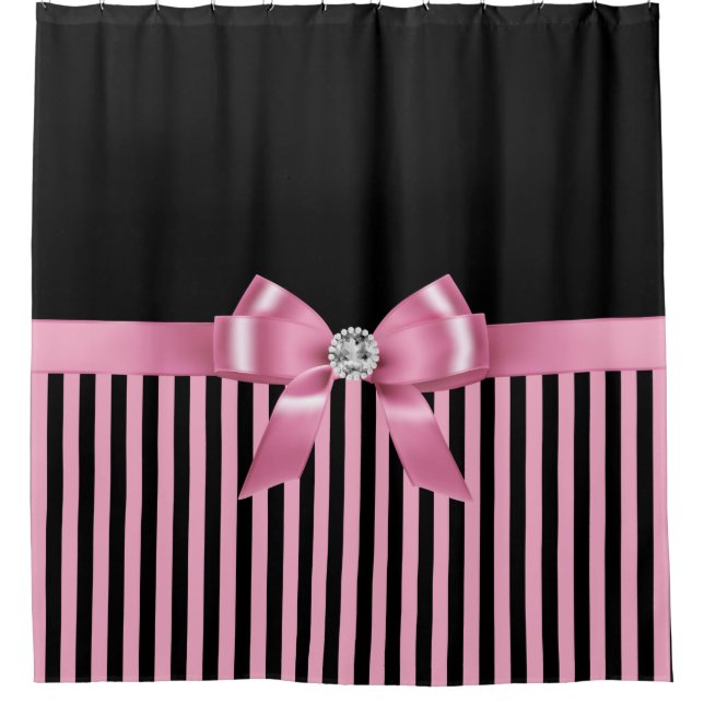 Rideaux De Douche Glam rose Bow-rose noir Pinstripes-Noir (Devant)