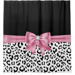 Rideaux De Douche Glam rose Diamond Bow Black Snow Leopard