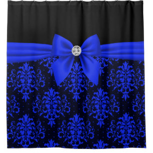 Rideaux De Douche Glam Royal Bleu Bow Bleu dentelle noir
