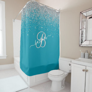 Rideaux De Douche Glam Turquoise 3 couleurs Nom du monogramme