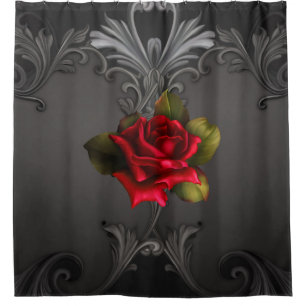Rideaux De Douche Glamour gothique Rose rouge Noir Ornemental Glam