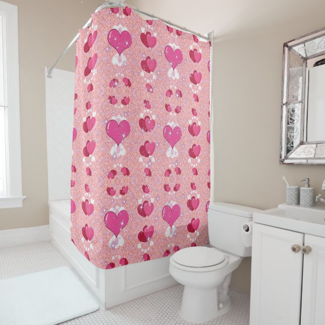 Rideaux De Douche glitter pink heart vibrant romantic wallpaper (En situation)