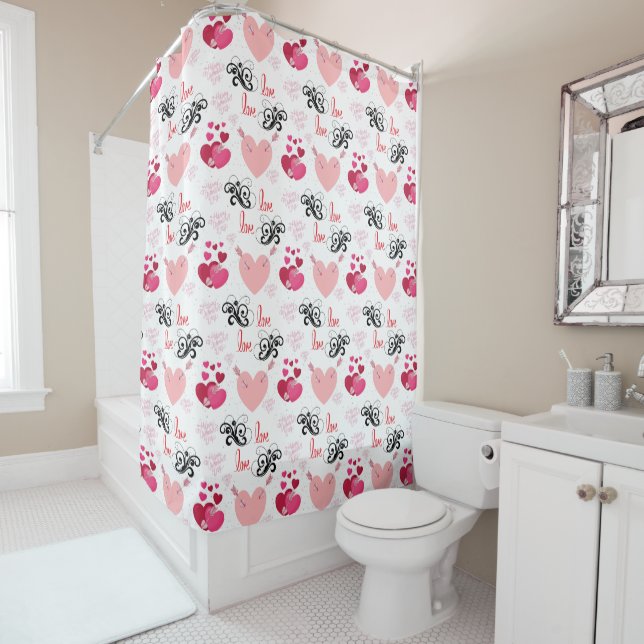 Rideaux De Douche glitter pink heart vibrant romantic wallpaper (En situation)