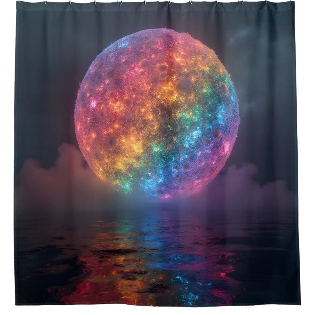 Rideaux De Douche Globe arc-en-ciel néon la nuit (Devant)
