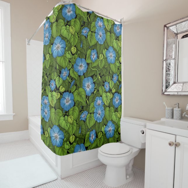 Rideaux De Douche Gloire du matin en bleu et vert (En situation)