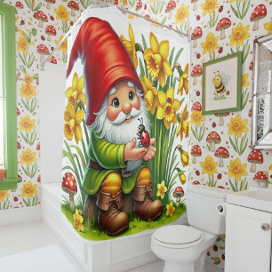 Rideaux De Douche Gnome Jardin mignonne avec Fleurs