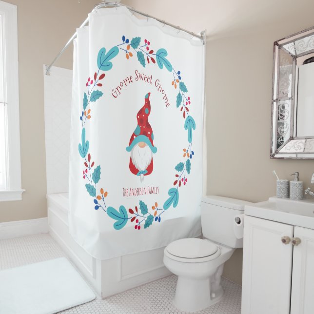 Rideaux De Douche "Gnome Sweet Gnome" Cute Elf Moderne Fleur Wreath (En situation)