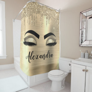 Rideaux De Douche Gold Glitter Sparkle Eyelashes Monogram