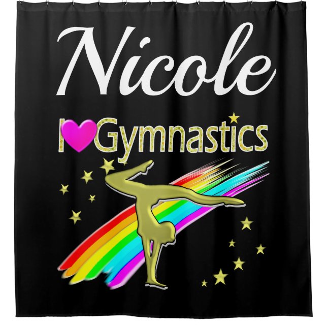 RIDEAUX DE DOUCHE GOLD GLITZY J'AIME GYMNASTICS CONCEPTION CUSTOMISÉ (Devant)