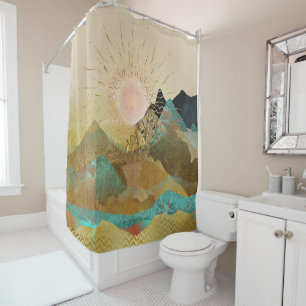 Rideaux De Douche Gold Metallic Mountain Vista Coupe de douche paysa