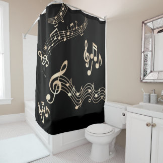 Rideaux De Douche Gold Music Notes sur Black Medium