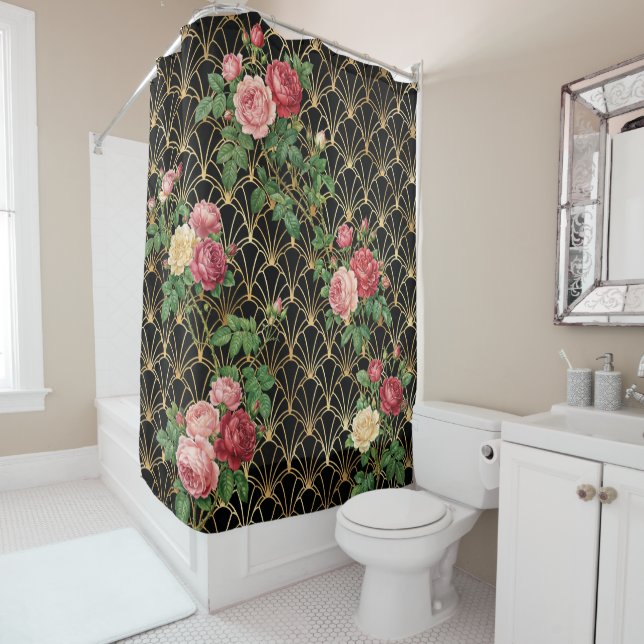 Rideaux De Douche Gold Rose Trellis (En situation)