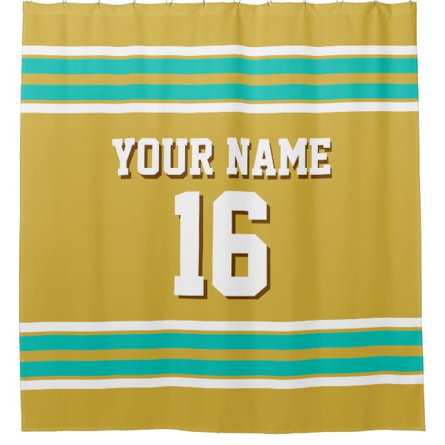 Rideaux De Douche Gold Turquoise White Stripes Sports Jersey (Devant)