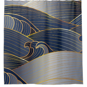Rideaux De Douche Gold Wave Lines, Vintage Abstrait.