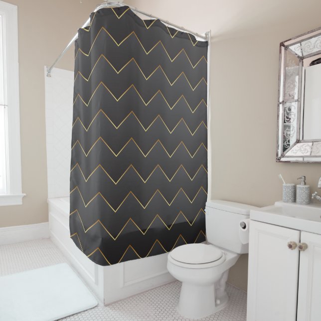 Rideaux De Douche Gold Zig Zag Chevron Motif (En situation)
