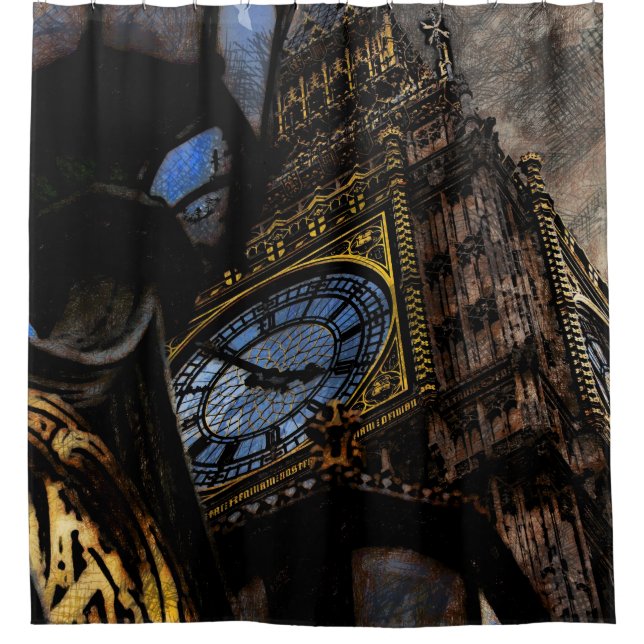 Rideaux De Douche Golden / Black Tower Big Ben Londres (Devant)