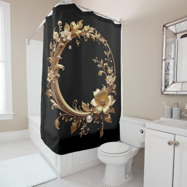 Rideaux De Douche Golden Floral Ornate Frame Shower Curtain (En situation)