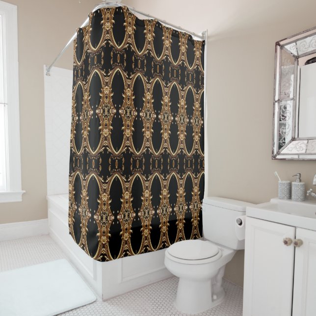 Rideaux De Douche Golden Floral Ornate Shower Curtain (En situation)
