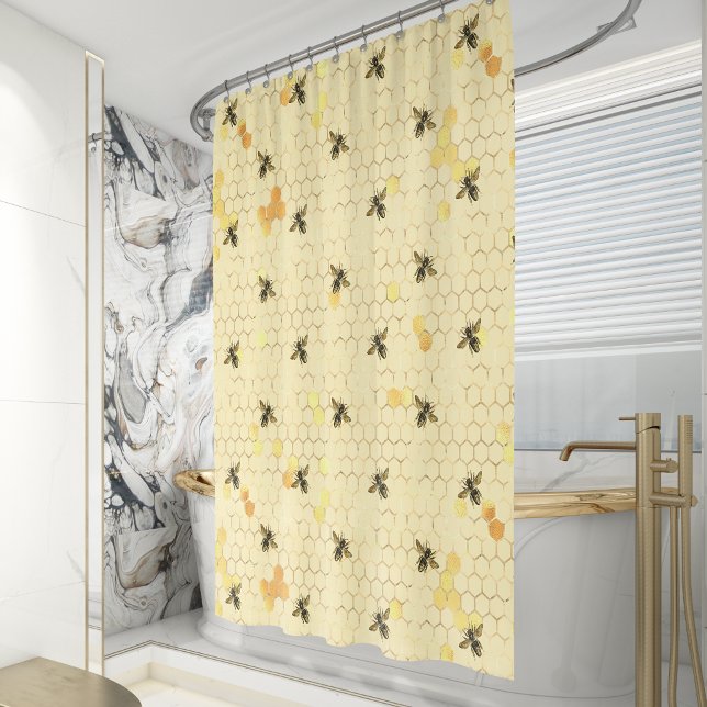 Rideaux De Douche Golden Honeybee Honeycomb Pattern (Créateur téléchargé)