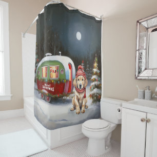 Rideaux De Douche Golden Retriever Caravan Christmas Adventure