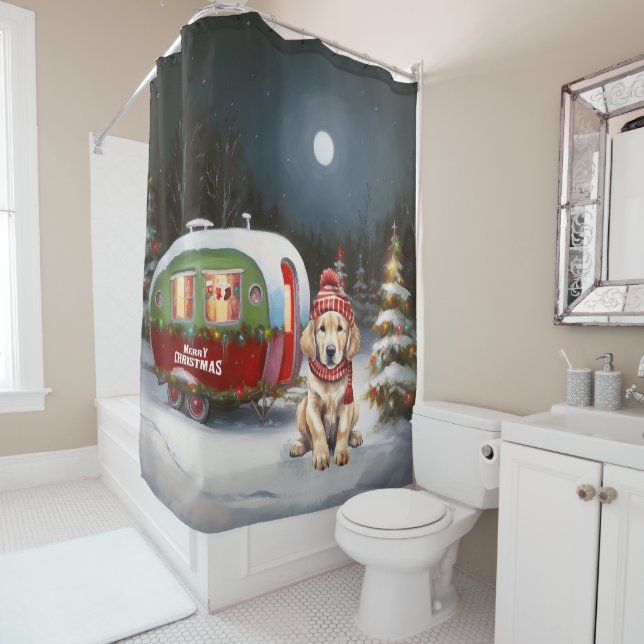 Rideaux De Douche Golden Retriever Caravan Christmas Adventure (En situation)