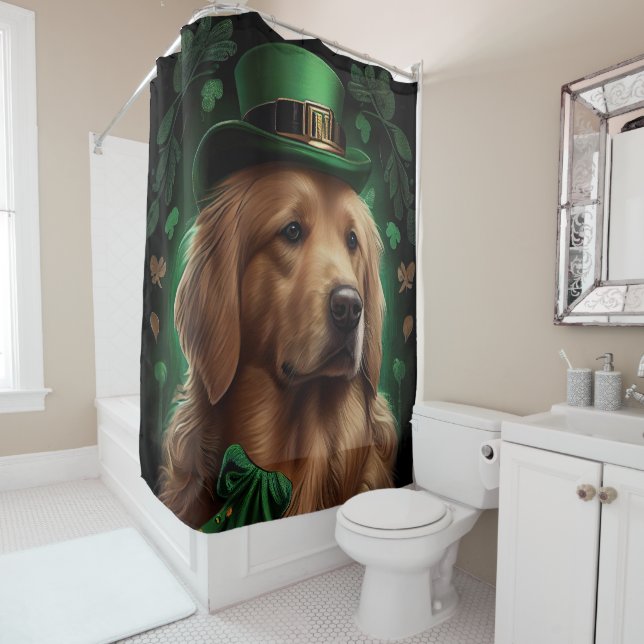 Rideaux De Douche Golden Retriever Dog in St. Patrick's Day (En situation)