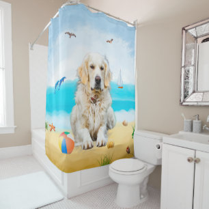 Rideaux De Douche Golden Retriever Dog sur la plage