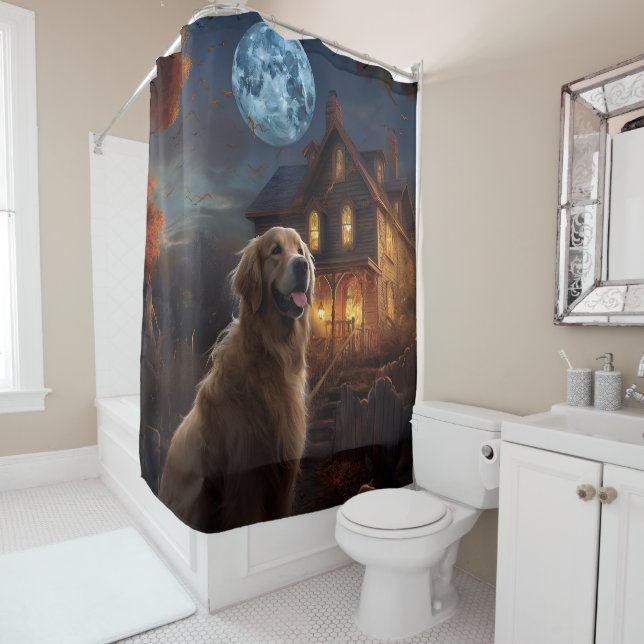 Rideaux De Douche Golden Retriever Halloween Effrayant (En situation)