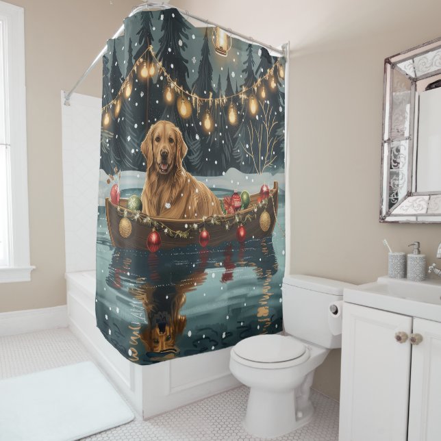 Rideaux De Douche Golden Retriever Noël Festive Voyage (En situation)
