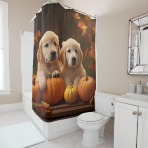 Rideaux De Douche Golden Retriever Puppy Automne Citrouille de plais