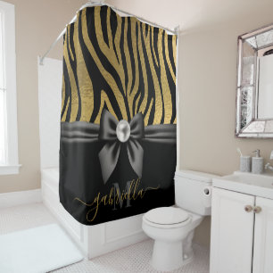 Rideaux De Douche Golden Zebra Print et Bow