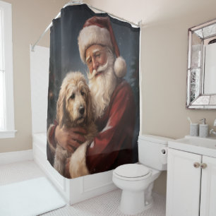 Rideaux De Douche Goldendoodle avec Noël Festif du Père Noël